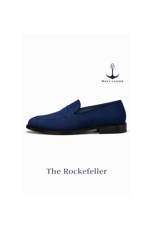 The Rockefeller by Navy Lanier, a deep navy suede loafer with a clean silhouette, displayed on a white background.